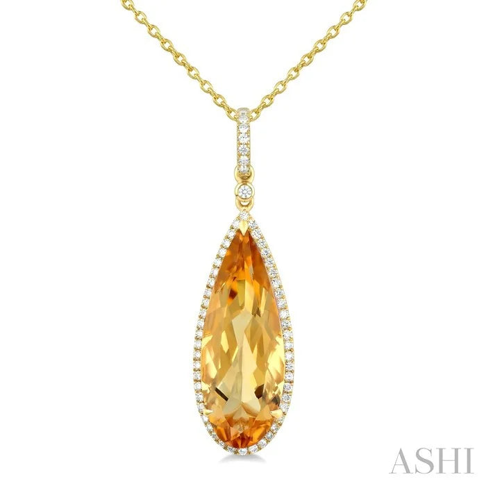Evoque Gemstone Pear Shape & Halo Diamond Pendant