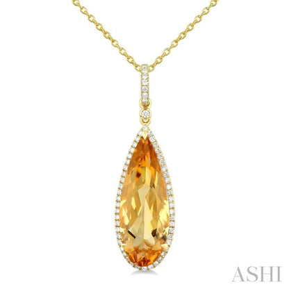 Evoque Gemstone Pear Shape & Halo Diamond Pendant