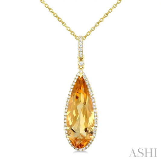 Evoque Gemstone Pear Shape & Halo Diamond Pendant