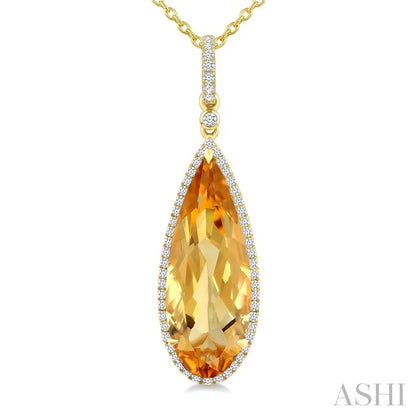 Evoque Gemstone Pear Shape & Halo Diamond Pendant