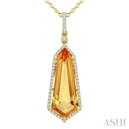 Evoque Gemstone Shield Shape & Halo Diamond Pendant