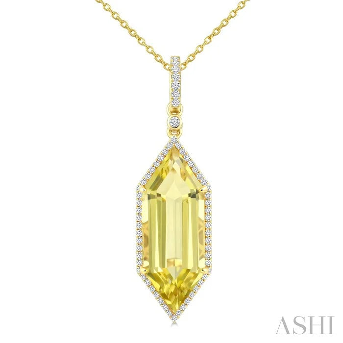 Evoque Gemstone Hexagon Shape & Halo Diamond Pendant