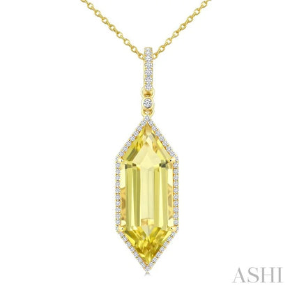 Evoque Gemstone Hexagon Shape & Halo Diamond Pendant
