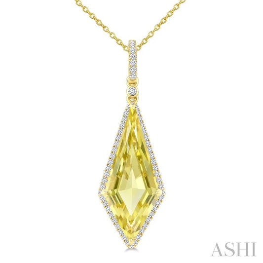 Evoque Gemstone Kite Shape & Halo Diamond Pendant