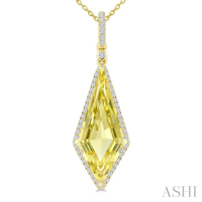 Evoque Gemstone Kite Shape & Halo Diamond Pendant