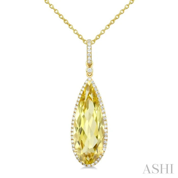 Evoque Gemstone Pear Shape & Halo Diamond Pendant