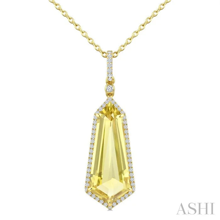 Evoque Gemstone Shield Shape & Halo Diamond Pendant