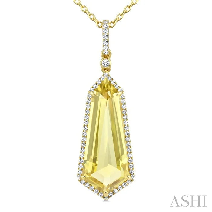 Evoque Gemstone Shield Shape & Halo Diamond Pendant