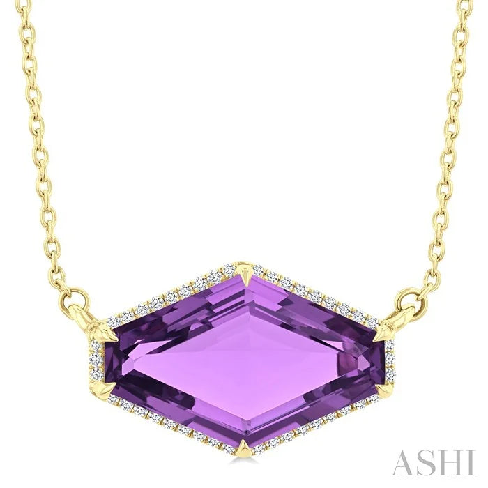 Evoque Gemstone Hexagon Shape & Halo Diamond Pendant