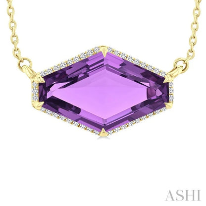 Evoque Gemstone Hexagon Shape & Halo Diamond Pendant