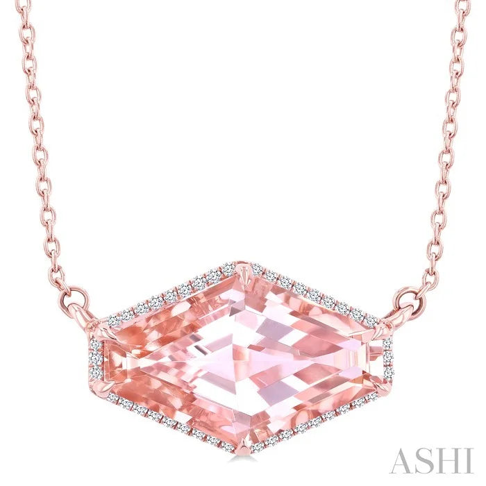 Evoque Gemstone Hexagon Shape & Halo Diamond Pendant