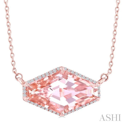 Evoque Gemstone Hexagon Shape & Halo Diamond Pendant