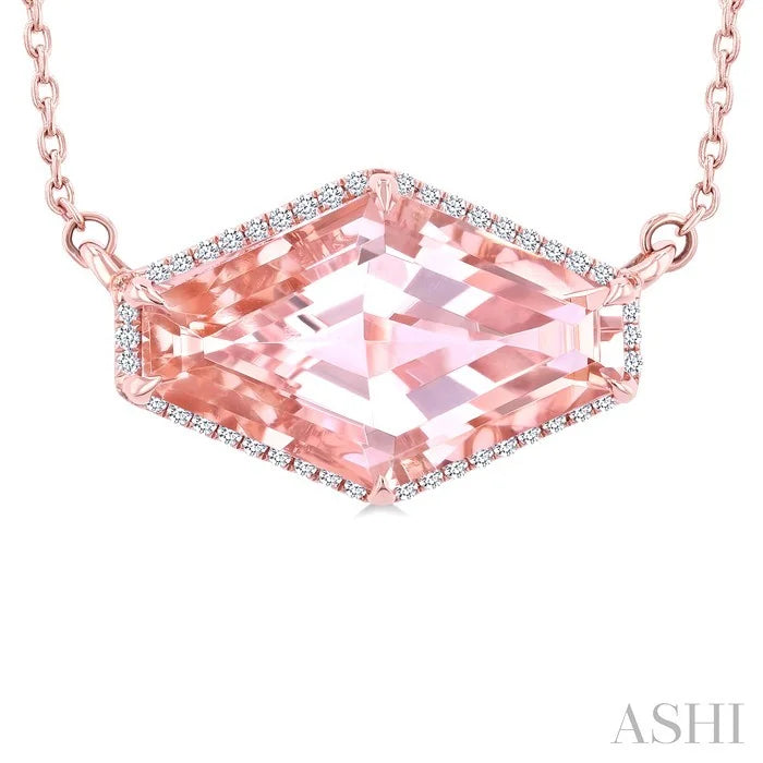 Evoque Gemstone Hexagon Shape & Halo Diamond Pendant