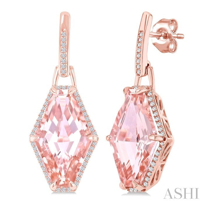 Evoque Gemstone Hexagon Shape & Halo Diamond Earrings