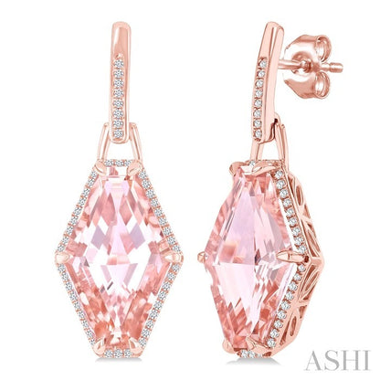 Evoque Gemstone Hexagon Shape & Halo Diamond Earrings