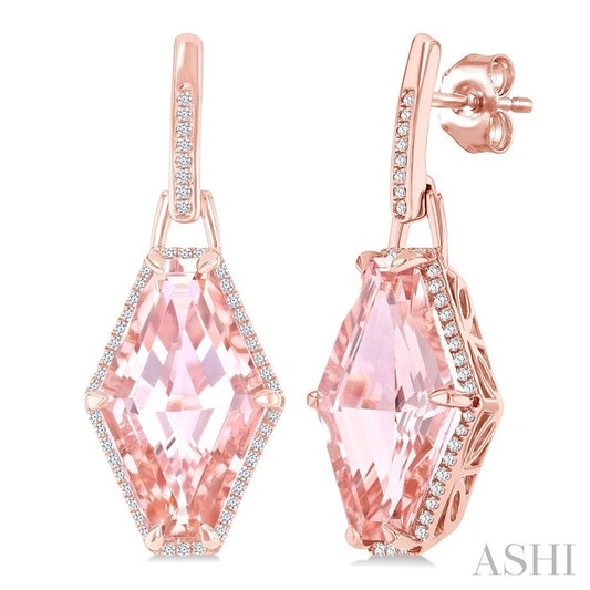 Evoque Gemstone Hexagon Shape & Halo Diamond Earrings