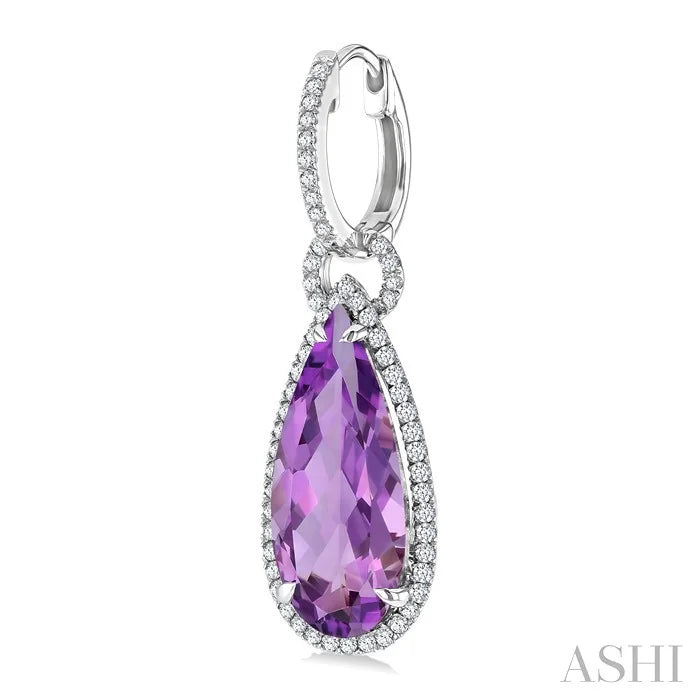 Evoque Gemstone Pear Shape & Halo Diamond Earrings