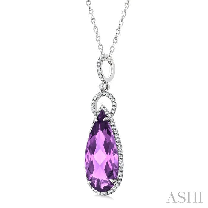 Evoque Gemstone Pear Shape & Halo Diamond Pendant