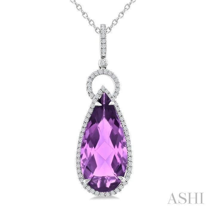 Evoque Gemstone Pear Shape & Halo Diamond Pendant