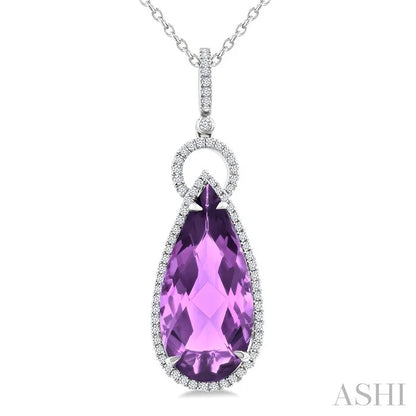 Evoque Gemstone Pear Shape & Halo Diamond Pendant