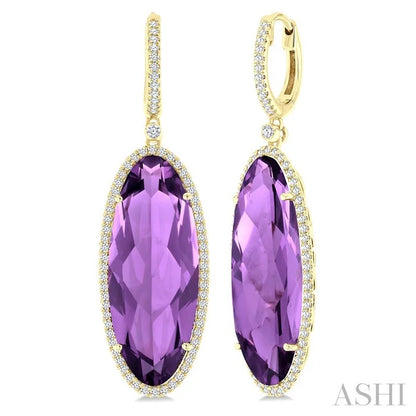 Evoque Gemstone Oval Shape & Halo Diamond Earrings