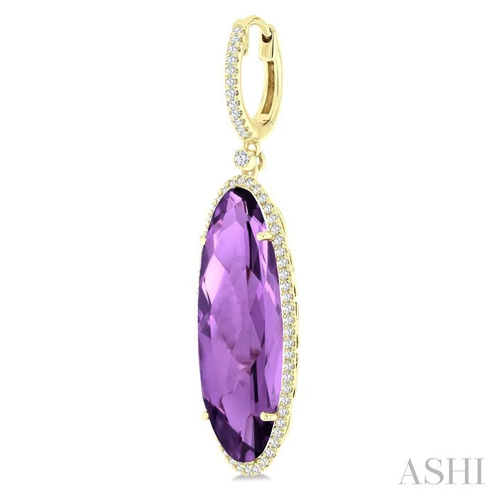 Evoque Gemstone Oval Shape & Halo Diamond Earrings