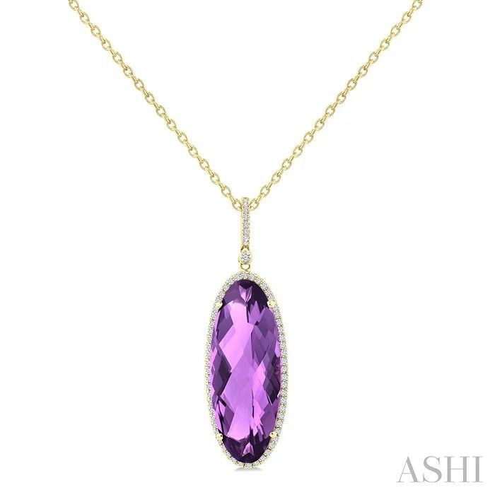 Evoque Gemstone Oval Shape & Halo Diamond Pendant