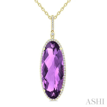 Evoque Gemstone Oval Shape & Halo Diamond Pendant