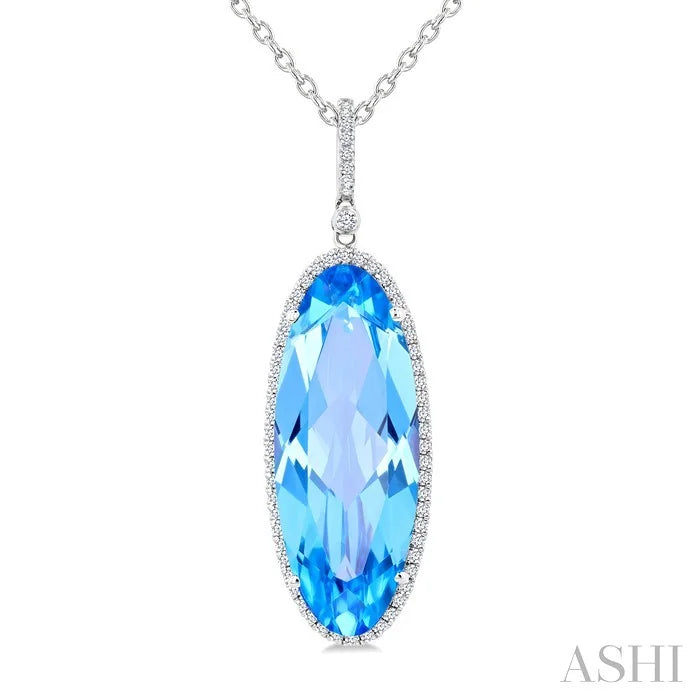 Evoque Gemstone Oval Shape & Halo Diamond Pendant