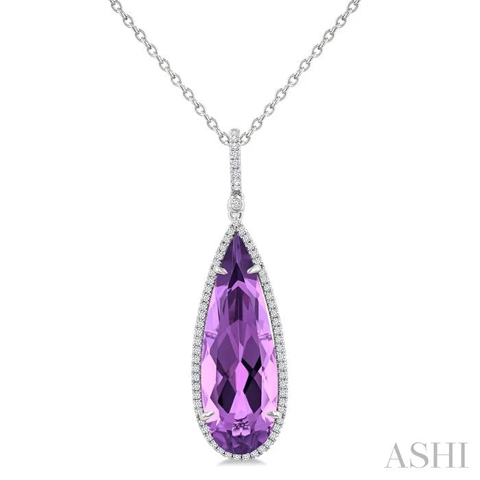Evoque Gemstone Pear Shape & Halo Diamond Pendant