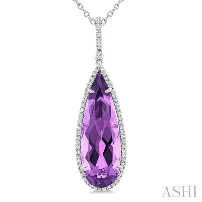 Evoque Gemstone Pear Shape & Halo Diamond Pendant