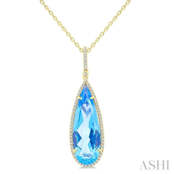 Evoque Gemstone Pear Shape & Halo Diamond Pendant