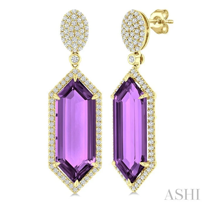 Evoque Gemstone Hexagon Shape & Halo Diamond Earrings