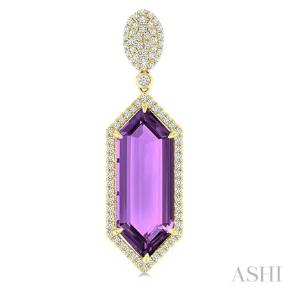Evoque Gemstone Hexagon Shape & Halo Diamond Earrings