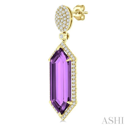 Evoque Gemstone Hexagon Shape & Halo Diamond Earrings