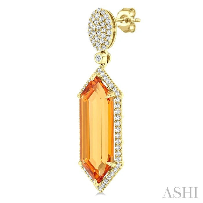 Evoque Gemstone Hexagon Shape & Halo Diamond Earrings