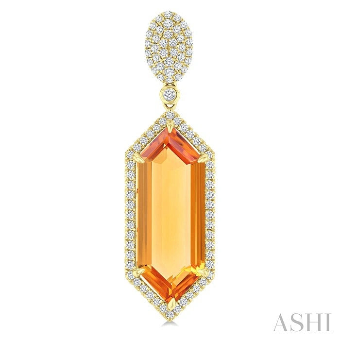 Evoque Gemstone Hexagon Shape & Halo Diamond Earrings