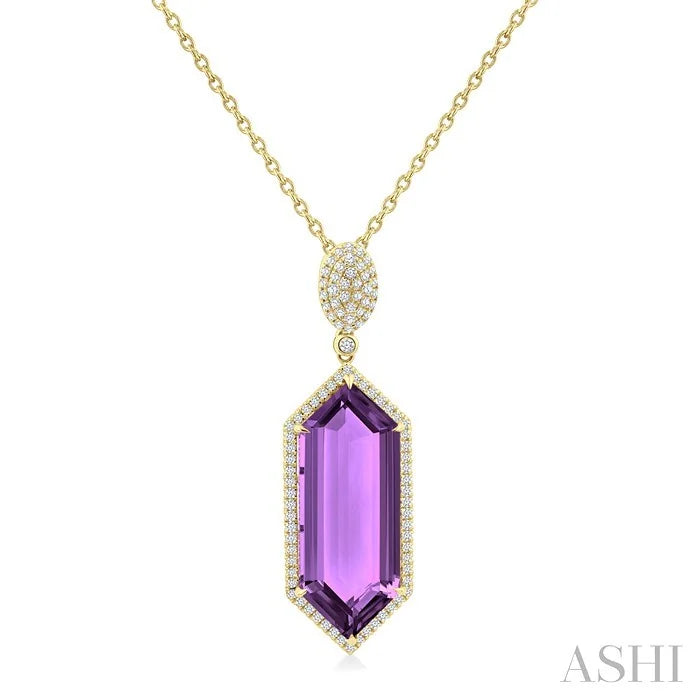 Evoque Gemstone Hexagon Shape & Halo Diamond Pendant