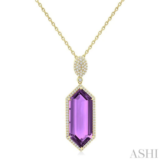 Evoque Gemstone Hexagon Shape & Halo Diamond Pendant