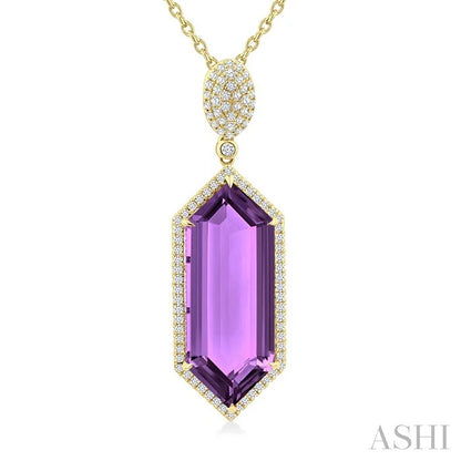 Evoque Gemstone Hexagon Shape & Halo Diamond Pendant