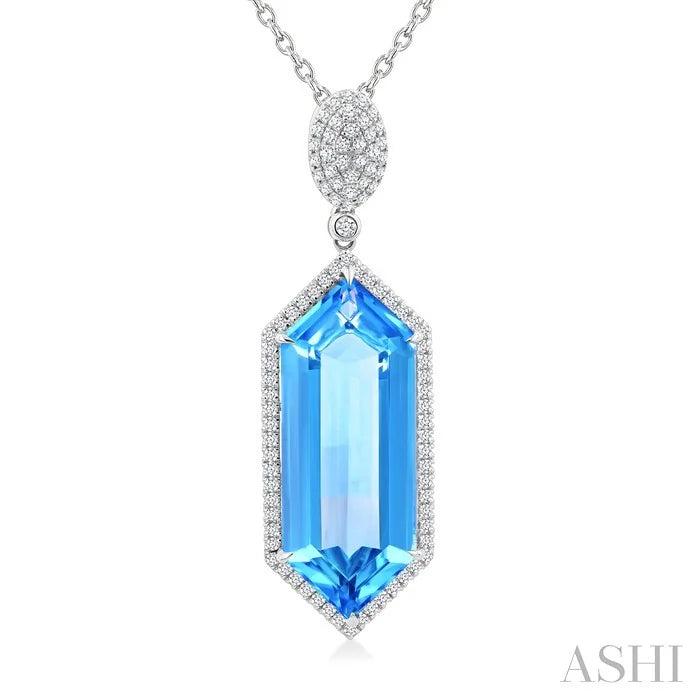 Evoque Gemstone Hexagon Shape & Halo Diamond Pendant