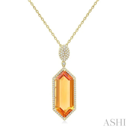 Evoque Gemstone Hexagon Shape & Halo Diamond Pendant