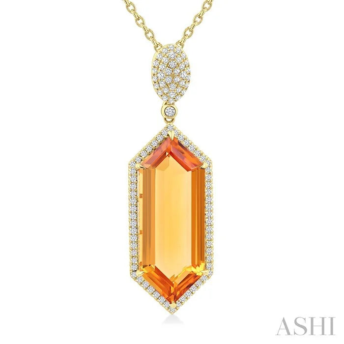 Evoque Gemstone Hexagon Shape & Halo Diamond Pendant