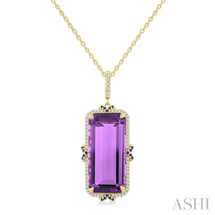 Evoque Gemstone Emerald Shape & Halo Diamond Pendant