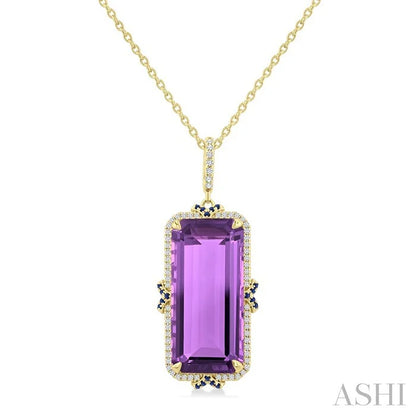 Evoque Gemstone Emerald Shape & Halo Diamond Pendant