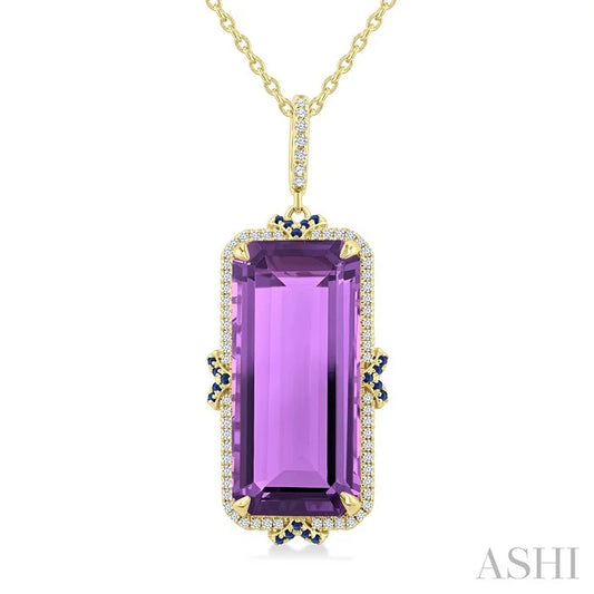 Evoque Gemstone Emerald Shape & Halo Diamond Pendant