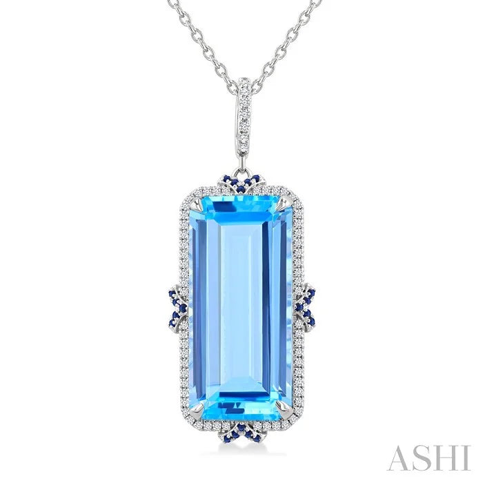 Evoque Gemstone Emerald Shape & Halo Diamond Pendant