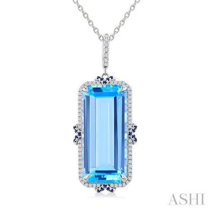 Evoque Gemstone Emerald Shape & Halo Diamond Pendant