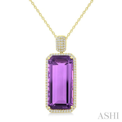Evoque Gemstone Emerald Shape & Halo Diamond Pendant