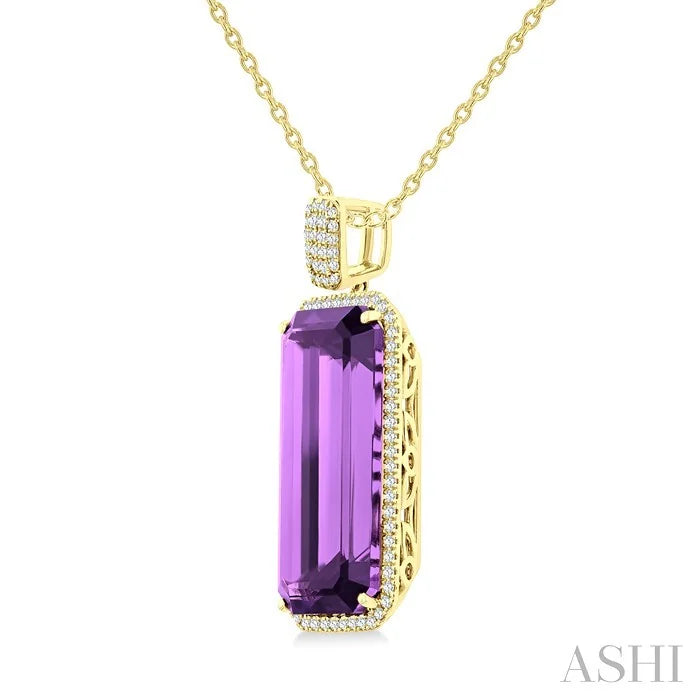 Evoque Gemstone Emerald Shape & Halo Diamond Pendant